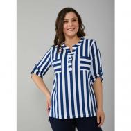 Блуза  , повседневный стиль, полуприлегающий силуэт, короткий рукав, размер 50, синий, белый Алтекс
