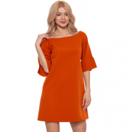Платье , креп, повседневное, классическое, свободный силуэт, до колена, размер 42, оранжевый Onatej