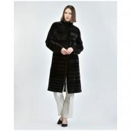 Пальто , норка, силуэт полуприлегающий, пояс/ремень, размер 42, черный Marco Ricci