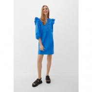 Платье сафари , хлопок, повседневное, свободный силуэт, до колена, размер 40 (L), синий Q/S by s.Oliver