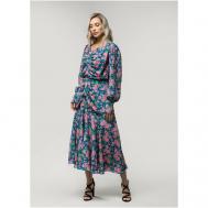 Платье , полуприлегающее, миди, подкладка, размер 44, синий, розовый NA LUBVI