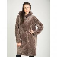 Пальто , овчина, средней длины, силуэт прямой, размер 46, коричневый Alef