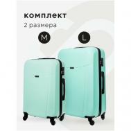 Комплект чемоданов , 2 шт., 91 л, размер M, бирюзовый Bonle