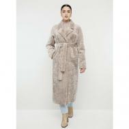 Пальто , искусственный мех, удлиненное, силуэт прямой, карманы, размер 48, бежевый Alef