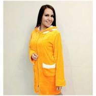 Халат  укороченный, длинный рукав, карманы, утепленная, пояс, капюшон, размер 44, оранжевый Дарина