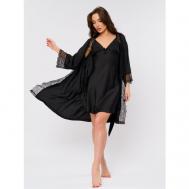 Комплект , пеньюар, халат, сорочка, укороченный рукав, банный, размер XL, черный Marilin