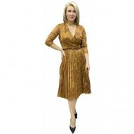 Платье гипюр, повседневное, полуприлегающее, миди, подкладка, размер 48, золотой Lvica Shop