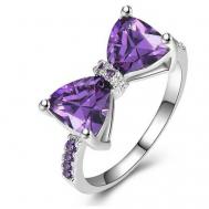 Кольцо помолвочное, хрусталь, размер 15.7, фиолетовый, серебряный Kiss Buty