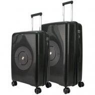 Умный чемодан , 2 шт., полипропилен, рифленая поверхность, опорные ножки на боковой стенке, износостойкий, увеличение объема, 135 л, размер M/L, черный Ambassador