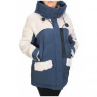 куртка   зимняя, средней длины, силуэт прямой, стеганая, карманы, капюшон, размер 42, синий MEAJIATEER