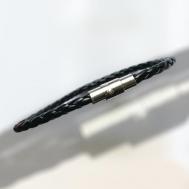Плетеный браслет , 1 шт., размер 20 см., размер one size, диаметр 6 см., черный, серебряный Алевиона