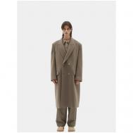 Пальто , шерсть, силуэт свободный, средней длины, размер L, бежевый Brownyard