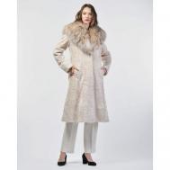 Пальто , каракуль, силуэт полуприлегающий, капюшон, размер 38, белый Manakas Frankfurt