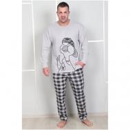 Пижама , лонгслив, брюки, размер 58, серый Оптима Трикотаж