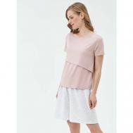 Пижама  для кормления  , футболка, шорты, застежка отсутствует, короткий рукав, эластичный пояс/вставка, размер L, белый, розовый Proud Mom