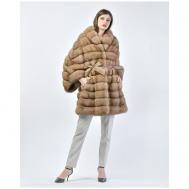 Пальто , соболь, силуэт трапеция, пояс/ремень, размер 42, коричневый JUN