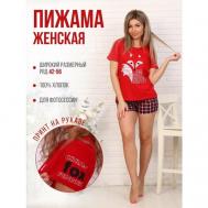 Комплект , шорты, футболка, короткий рукав, размер 42, красный Ивановский текстиль