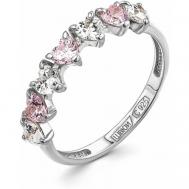 Кольцо Сцбр15 серебро, 925 проба, родирование, размер 15, розовый, бесцветный Kinder Jewelry