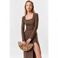 Платье-лапша , повседневное, прилегающее, миди, размер 46, коричневый Fly