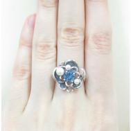 Перстень , серебро, 925 проба, жемчуг культивированный, топаз, размер 19, серебряный, голубой UVI