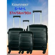Комплект чемоданов  Yel-693, 3 шт., 90 л, размер S/M/L, черный Top travel