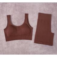 Комплект , шорты, майка, без рукава, пояс на резинке, трикотажная, стрейч, размер 42-46, коричневый Evepiete