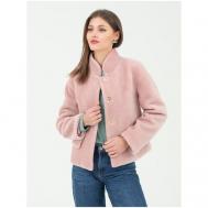 Куртка , овчина, укороченная, силуэт прямой, размер 54, розовый, бежевый RIA