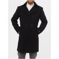 Пальто , демисезон/зима, силуэт прилегающий, средней длины, подкладка, карманы, без капюшона, двубортное, размер 54-176, черный Misteks design
