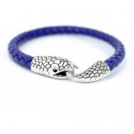 Жесткий браслет  Браслет кожаный с застежкой змея, размер 22 см, серебряный, синий Handinsilver ( Посеребриручку )