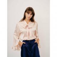 Блуза  , классический стиль, прямой силуэт, длинный рукав, манжеты, однотонная, размер L, розовый Модный дом Виктории Тишиной