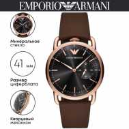 Наручные часы  Aviator, черный, коричневый Emporio Armani