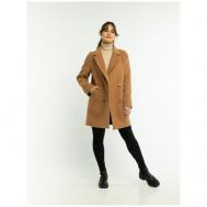 Пальто-пиджак   демисезонное, шерсть, силуэт прямой, средней длины, размер 42, коричневый ДЮТО