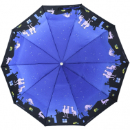 Зонт , полуавтомат, 3 сложения, купол 110 см., 10 спиц, система «антиветер», чехол в комплекте, для женщин, черный, синий Zest