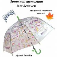 Зонт-трость полуавтомат, купол 75 см., для девочек, розовый JMDY