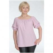 Блуза  , классический стиль, свободный силуэт, короткий рукав, пояс/ремень, однотонная, размер 46, розовый K.