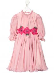 платье с цветочной аппликацией Dolce & Gabbana Kids