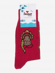 Носки с рисунками St.Friday Socks - Капибара в кокошнике, Красный St. Friday