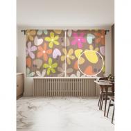 Фототюль Яркий цветочный минимализм 2 полотна со шторной лентой + 50 крючков 145x180 см JoyArty