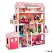 Деревянный кукольный домик Нежность с гаражом и мебелью (28 предметов) Paremo