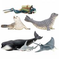 Набор Фигурок Мир морских животных (кит, рыбка-молот, манта, морской леопард, дайвер) Masai Mara