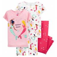 Пижама для девочки с русалками (2 футболки, шорты, брюки) Carter`s