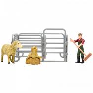 Игрушки фигурки На ферме (фермер, 2 овцы, ограждение-загон, инвентарь) Masai Mara