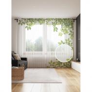 Фототюль Рамка из листьев 2 полотна со шторной лентой + 50 крючков 145x265 см JoyArty