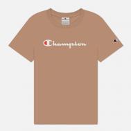 Женская футболка  Big Logo Crew Neck, цвет бежевый, размер S Champion
