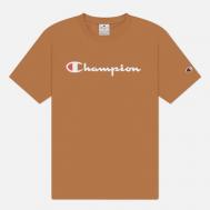 Мужская футболка  Big Logo Crew Neck, цвет коричневый, размер M Champion