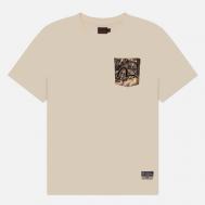 Мужская футболка  Heritage Brocade Pocket Seagull Embroidery, цвет бежевый, размер XL Evisu