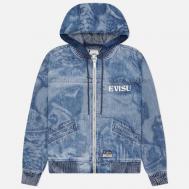 Мужская джинсовая куртка  Heritage Fisherman Godhead Laser Print Hooded Denim, цвет синий, размер XL Evisu