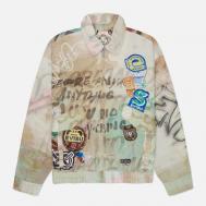 Мужская куртка ветровка  Heritage Graffiti Allover Print Zip Up, цвет бежевый, размер XXL Evisu