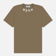 Мужская футболка  Collar Brush Stroke Logo, цвет оливковый, размер M MSGM