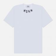 Мужская футболка  Brush Stroke Collar Logo Print, цвет белый, размер L MSGM